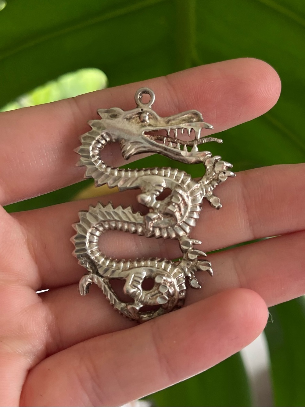 Large Vintage Sterling Silver Dragon Pendant